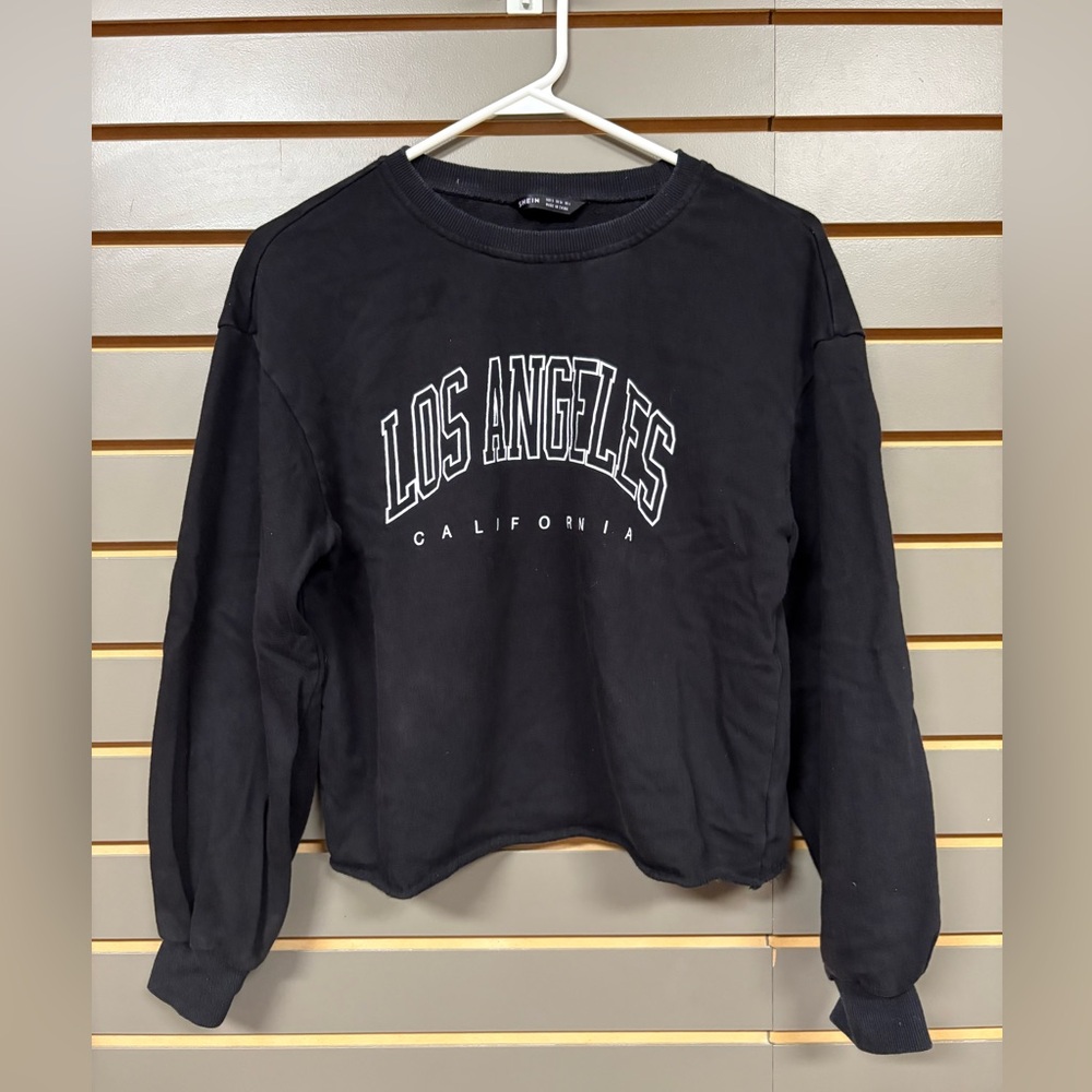SHEIN Black Boxy Cropped Long Sleeve Sweatshirt, size Small